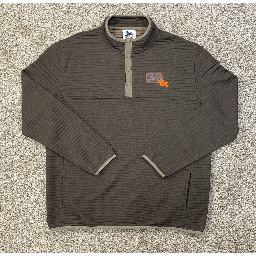 Quail Forever 1/4 Snap Fleece Pullover Men’s XL Mock Neck Ribbed Brown
